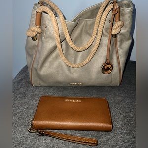Michael Kors gold canvas shoulder bag